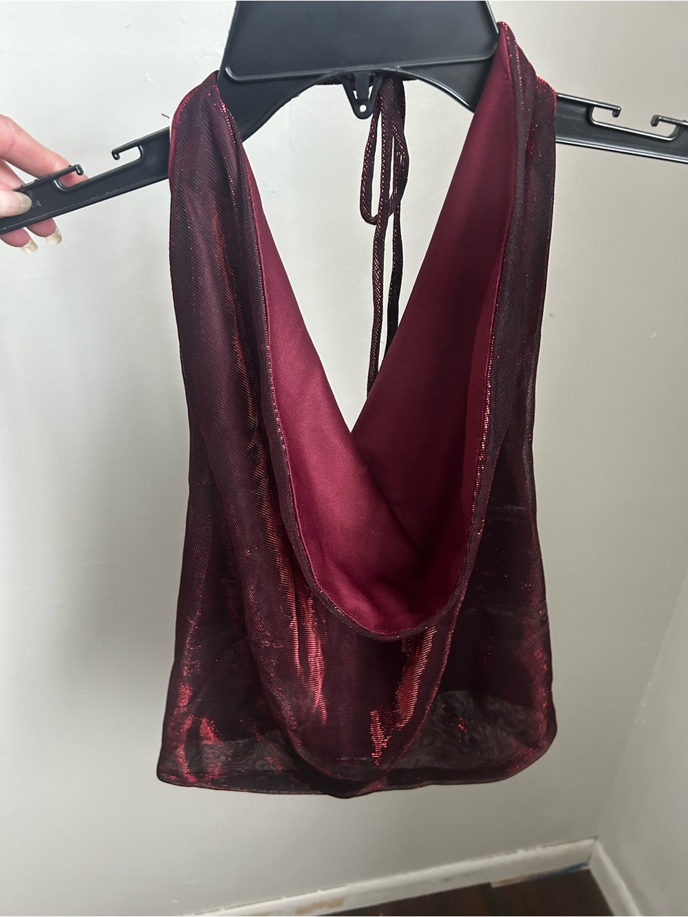 Scott Clothing Company Metallic Burgundy Halter Cowl Neck Top XS